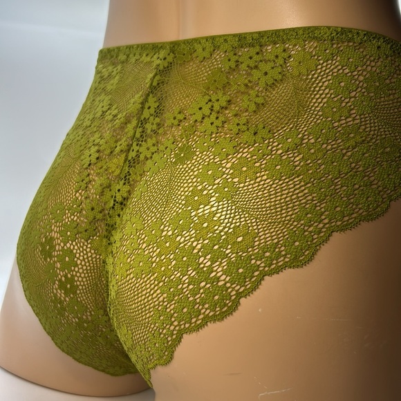 Glossy Satin Lace‎ Edge French Inspired Boudoir Chartreuse Stretchy Panties XL - Picture 9 of 14